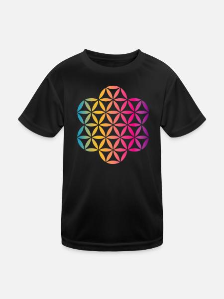Yoga Flower of Life Lebensblume Mandala farbenfroh - Kinder Funktions-T-Shirt - Schwarz - Vorne