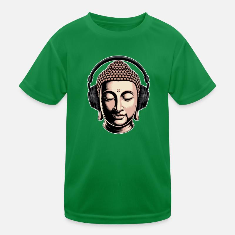 Buddha mit Kopfhörern Achtsamkeit Musik Boho Zen Kinder Funktions-T-Shirt
