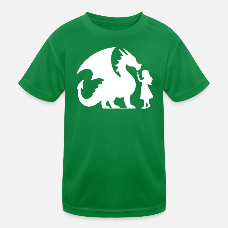 Mythischer Drache und Mädchen Silhouette Design Kinder Funktions-T-Shirt