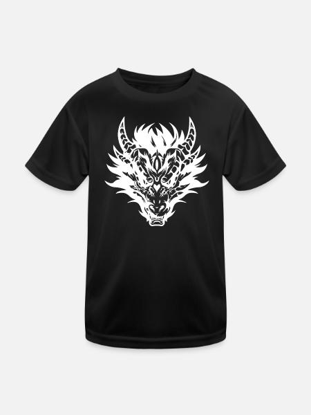 Intricate Tribal Dragon Mask Design - Kids Functional T-Shirt - black - Front