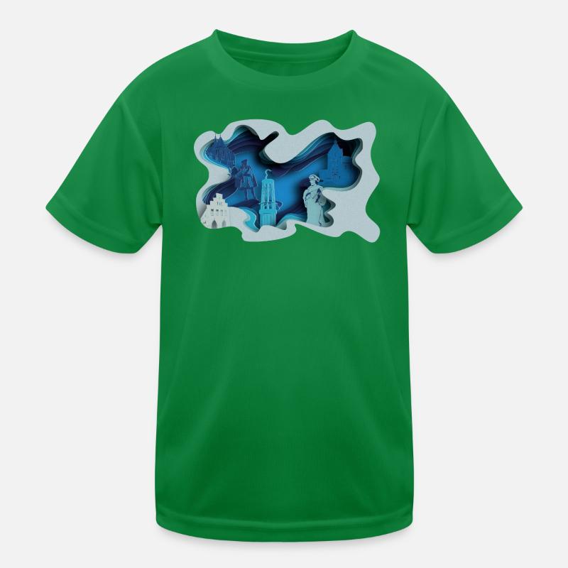 Moers Stadtsilhouette in Hydrographik-Optik Kinder Funktions-T-Shirt