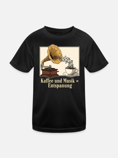 Kaffee und Musik = Entspannung - Kinder Funktions-T-Shirt - Schwarz - Vorne