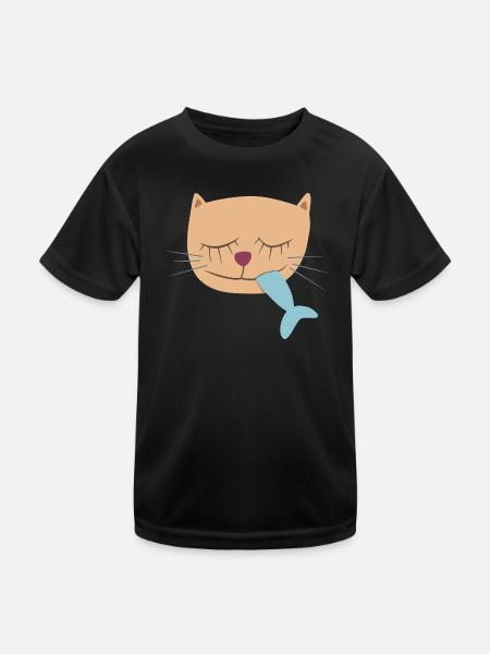 Hafen Katze Kopf Fisch maritim Kinder Deko Comic - Kinder Funktions-T-Shirt - Schwarz