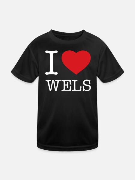 I Love Wels - Kinder Funktions-T-Shirt - Schwarz - Vorne