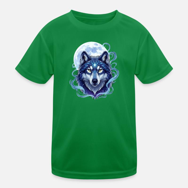 Mystischer Wolf mit Mondschein-Hintergrund Kinder Funktions-T-Shirt