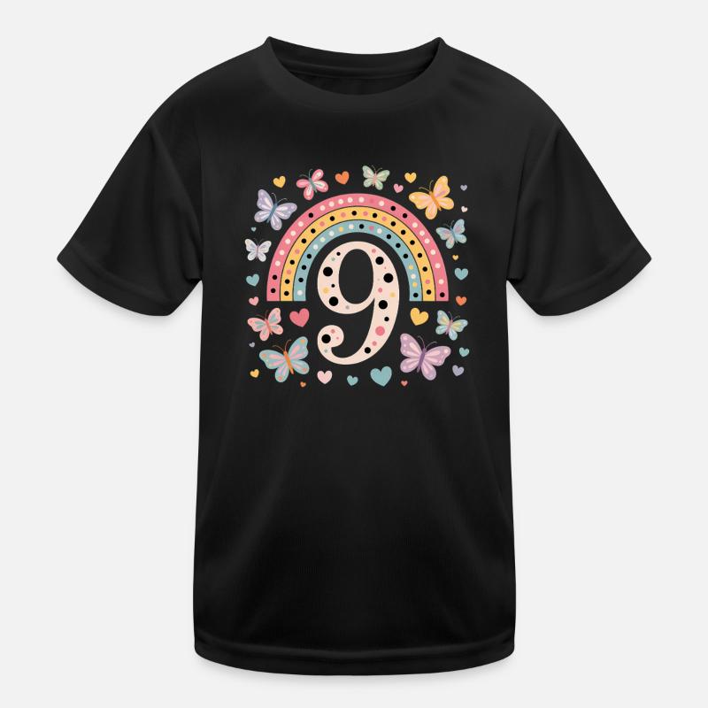 Regenbogen Schmetterling 9. Geburtstag Mädchen Kinder Funktions-T-Shirt