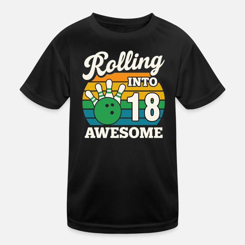 Retro Bowling 18th Birthday Celebration - Kids Functional T-Shirt - black