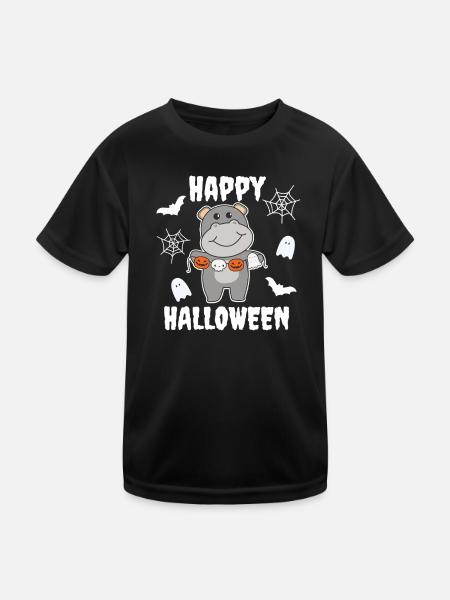 Hippo Happy Halloween Kürbis Fledermaus Kostüm - Kinder Funktions-T-Shirt - Schwarz
