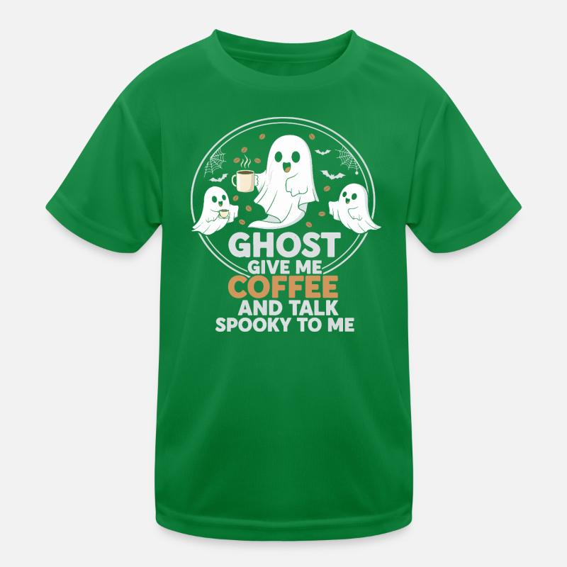 Spooky Ghost with Coffee and Chat Design Kids Functional T-Shirt