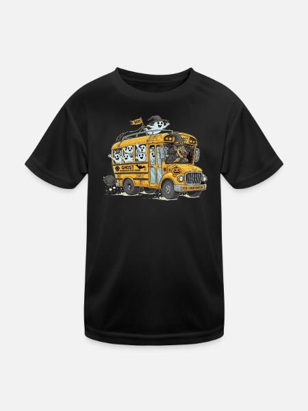 Haunted Ghost Bus Halloween Design - Kids Functional T-Shirt - black