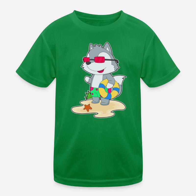 Wolf Strand Schwimmring Sommer Kinder Funktions-T-Shirt