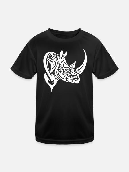 Nashorn Tribal - Kinder Funktions-T-Shirt - Schwarz - Vorne