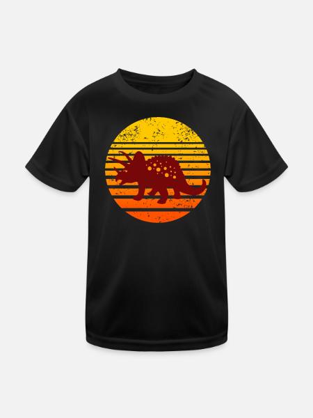 Dinosaurier Sonnenuntergang Motiv - Kinder Funktions-T-Shirt - Schwarz