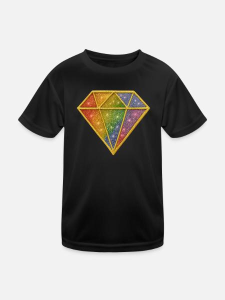 Rainbow Glitter Diamond Patch - Kids Functional T-Shirt - black - Front