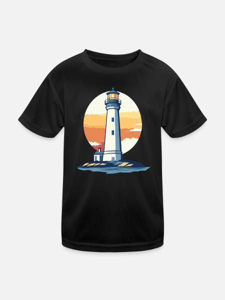 Leuchtturm im Sonnenuntergang - Kinder Funktions-T-Shirt - Schwarz
