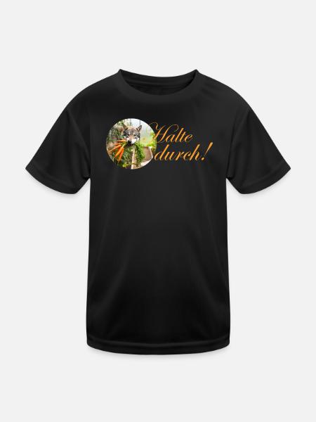 durchhalten kreativ sein Hund mit Karotte im Maul  - Kinder Funktions-T-Shirt - Schwarz - Vorne