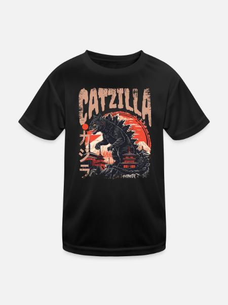 Japanese Kaiju Cat - Kids Functional T-Shirt - black