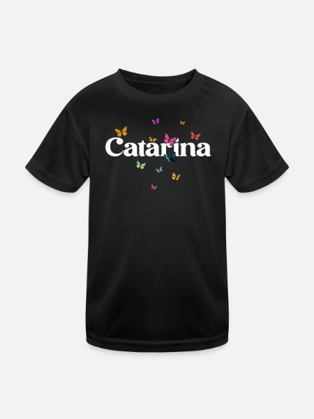 Schöner Mädchenname mit Schmetterlingen CATARINA - Kinder Funktions-T-Shirt - Schwarz - Vorne