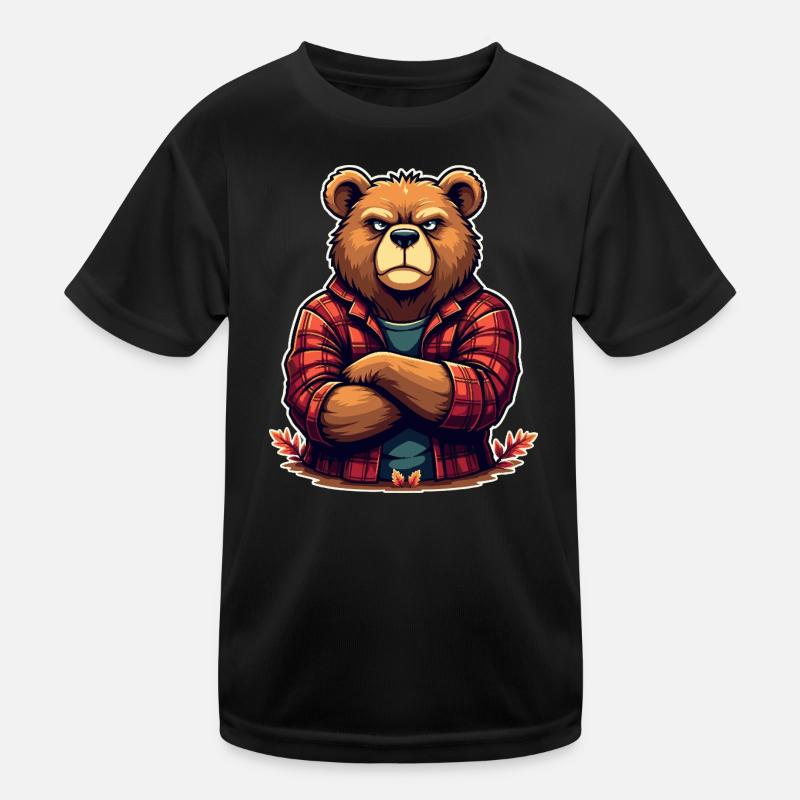Bear in Plaid Flannel Kids Functional T-Shirt