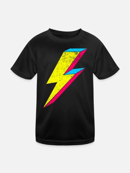 Neon Blitz Lightning Design 70s 80s - Kinder Funktions-T-Shirt - Schwarz