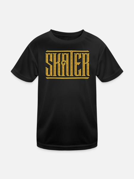 Skateboard Kickflip - Skater Schriftzug - Kinder Funktions-T-Shirt - Schwarz - Vorne
