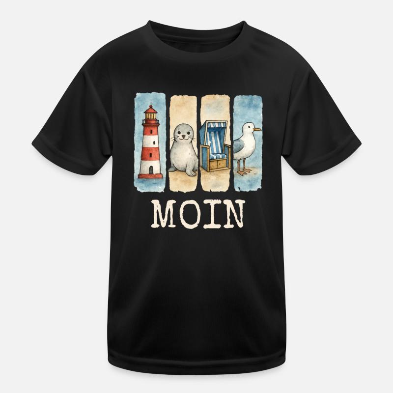 Moin Leuchtturm Robbe Strandkorb Möwe Küste - Kinder Funktions-T-Shirt - Schwarz