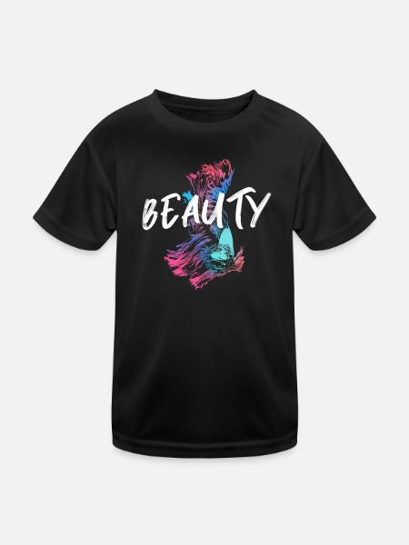 Bunte Kampffisch-Illustration mit Mot Beauté - Kinder Funktions-T-Shirt - Schwarz