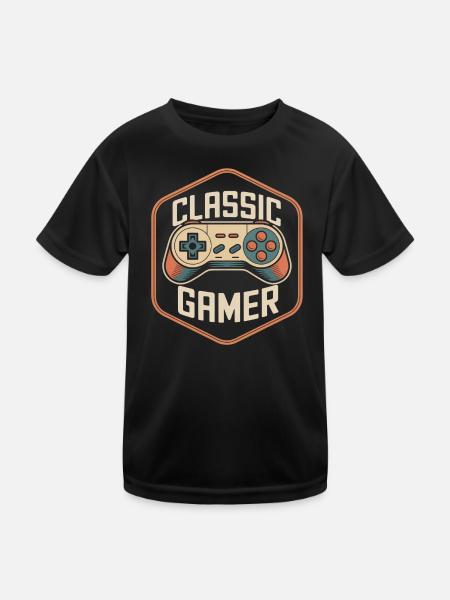 Classic Gamer Retro Controller Nostalgie - Kinder Funktions-T-Shirt - Schwarz - Vorne