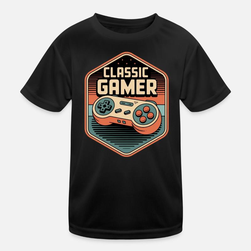 Classic Gamer Retro Controller Badge Kinder Funktions-T-Shirt