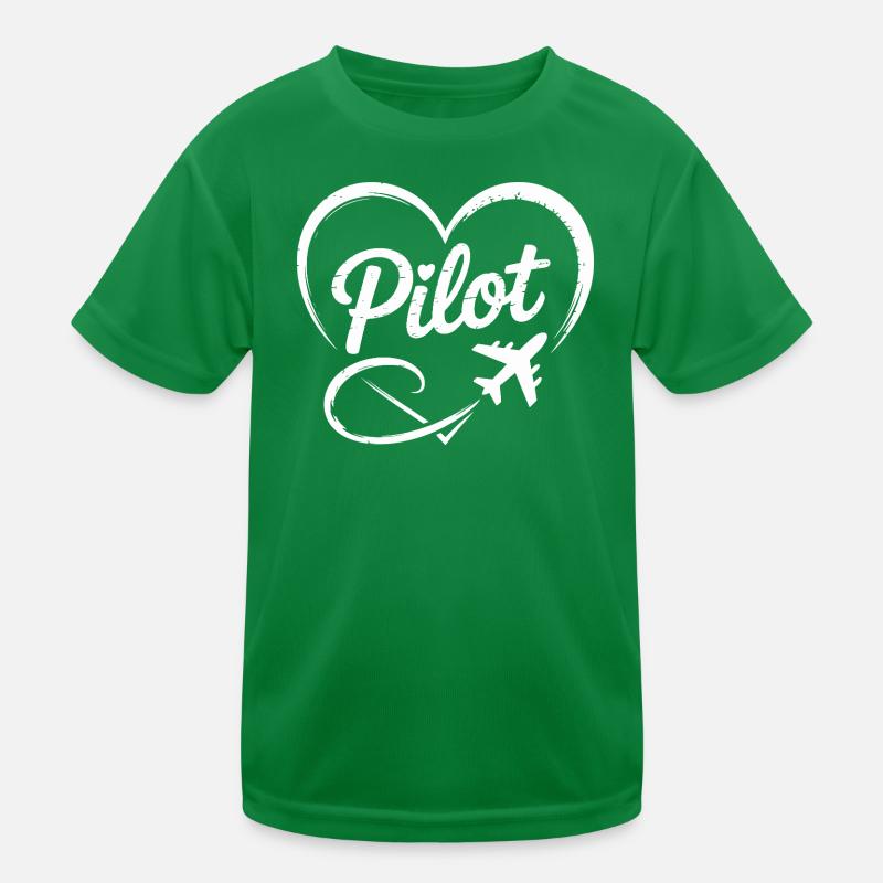 Pilot Herz Flugzeug Flugschein Kinder Funktions-T-Shirt