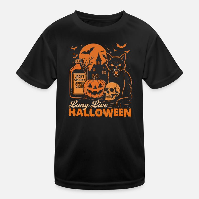 Longue vie à Halloween Chat noir effrayant T-shirt sport Enfant