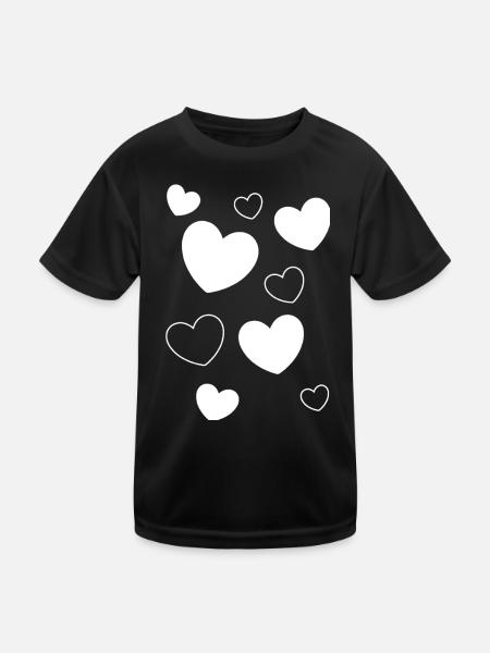 Herz weiß weißes Herz Muster Geschenk Valentinstag - Kinder Funktions-T-Shirt - Schwarz