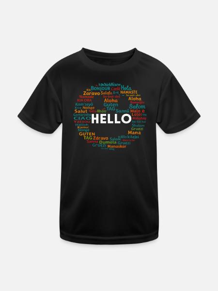 Beginnen Sie mit Hello Different World Language Learning - Kinder Funktions-T-Shirt - Schwarz - Vorne