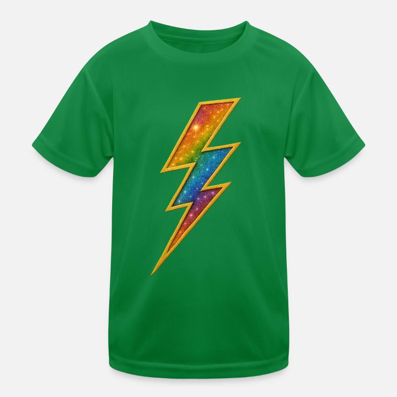 Regenbogen Blitz mit Goldrahmen Kinder Funktions-T-Shirt