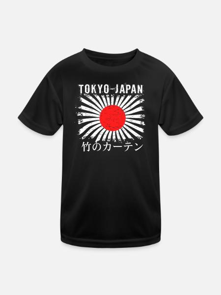 Aufgehende Sonne Tokio Bambus Vorhang - Kinder Funktions-T-Shirt - Schwarz - Vorne