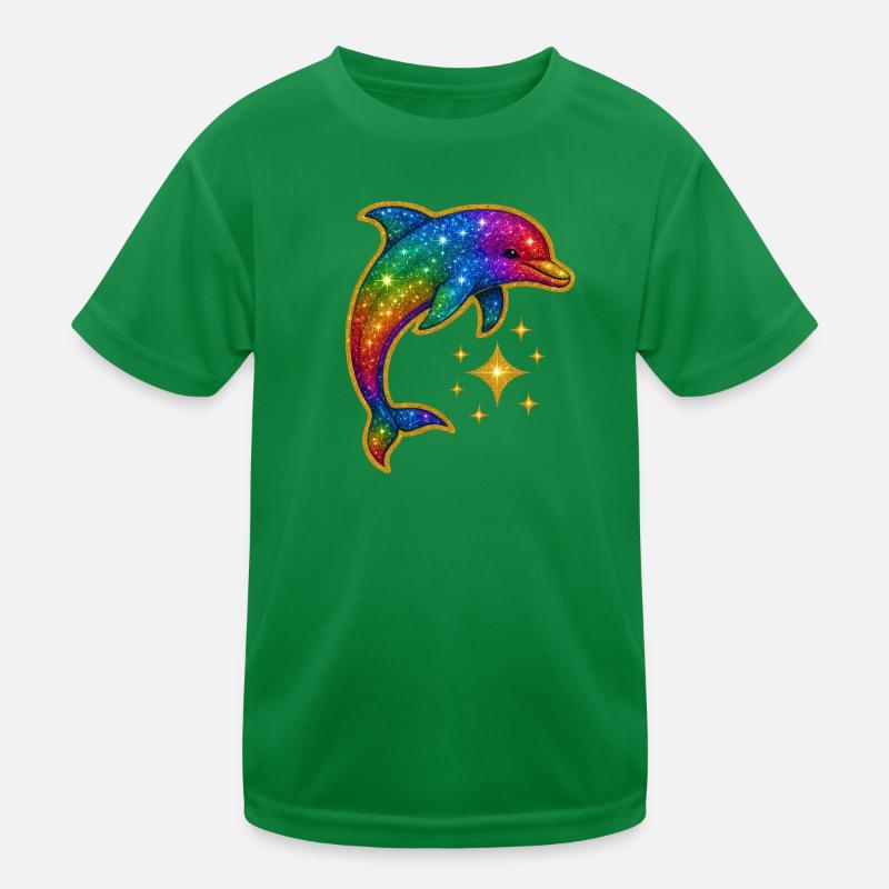 Regenbogen Glitzer Delfin Kinder Funktions-T-Shirt