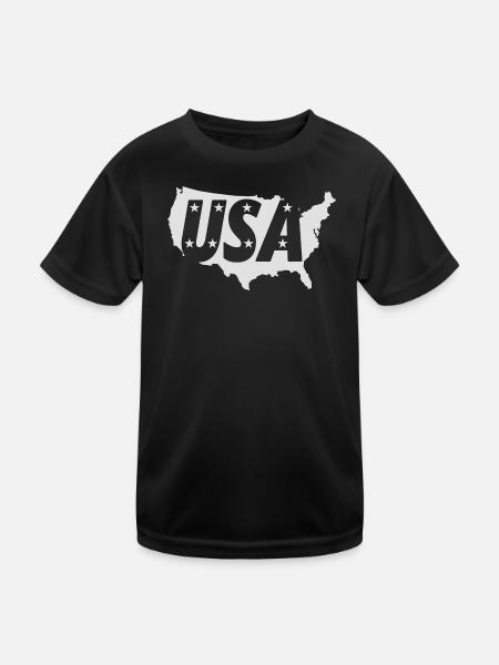 USA Silhouette with Rulers - Kids Functional T-Shirt - black - Front