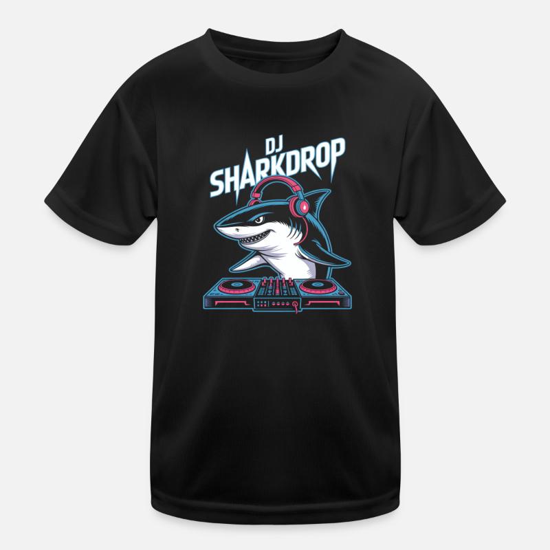 DJ SHARKDROP Shark DJ Booth Rave Vibes Kids Functional T-Shirt