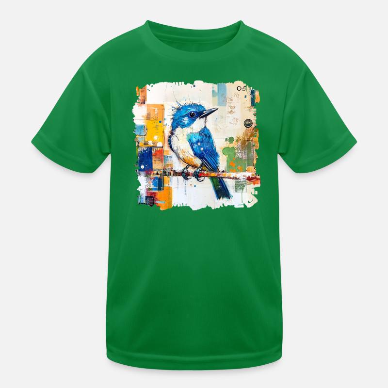 Blauer Vogel im Farbblock-Abstract Kinder Funktions-T-Shirt