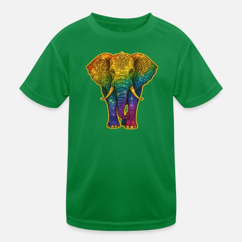 Regenbogen Elefant mit Goldmuster Kinder Funktions-T-Shirt