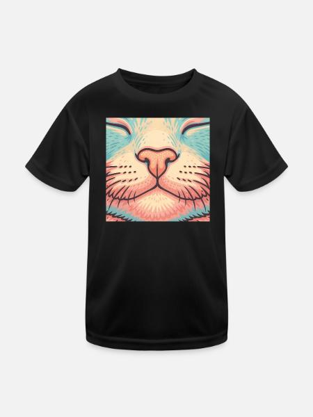 Retro Katzennase – Bunte Schnurrhaare Illustration - Kinder Funktions-T-Shirt - Schwarz - Vorne