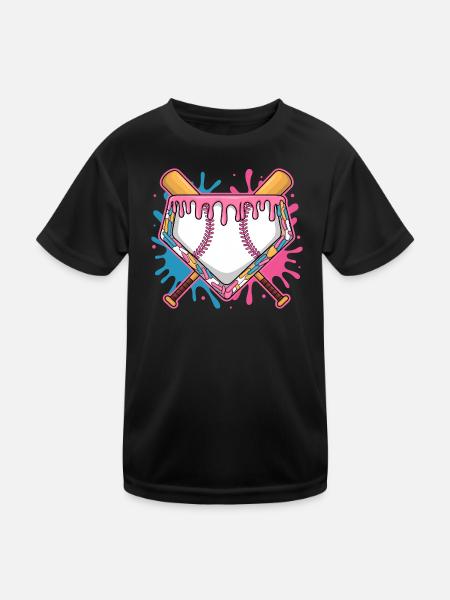 Baseball Homeplate Mit Pinkem Zuckerguss Und Bat - Kinder Funktions-T-Shirt - Schwarz - Vorne