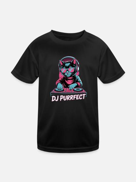DJ Purrfect Katze DJ Kopfhörer Turntable - Kinder Funktions-T-Shirt - Schwarz