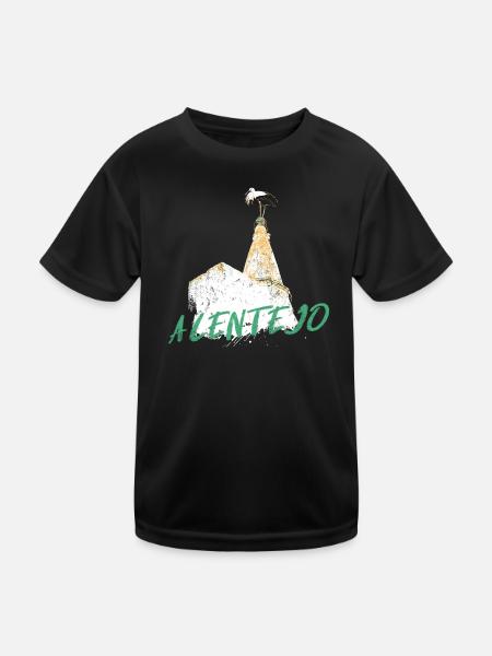 Kamin mit typischem Alentejo-Storch - Kinder Funktions-T-Shirt - Schwarz - Vorne
