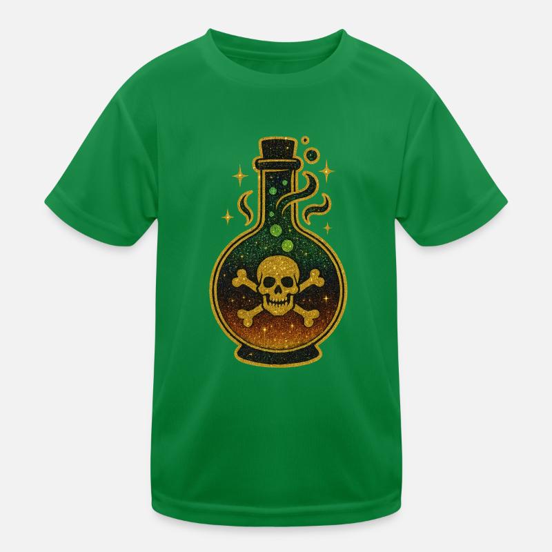 Halloween Giftflasche | Glitzernde Totenkopfphiole Kinder Funktions-T-Shirt