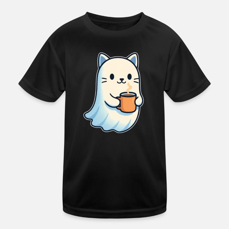 Kaffeegeist Katze mit Becher Kinder Funktions-T-Shirt