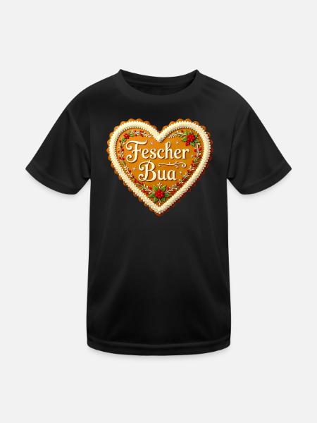 Lebkuchenherz Fescher Bua Tracht Bayern bayerisch - Kinder Funktions-T-Shirt - Schwarz - Vorne