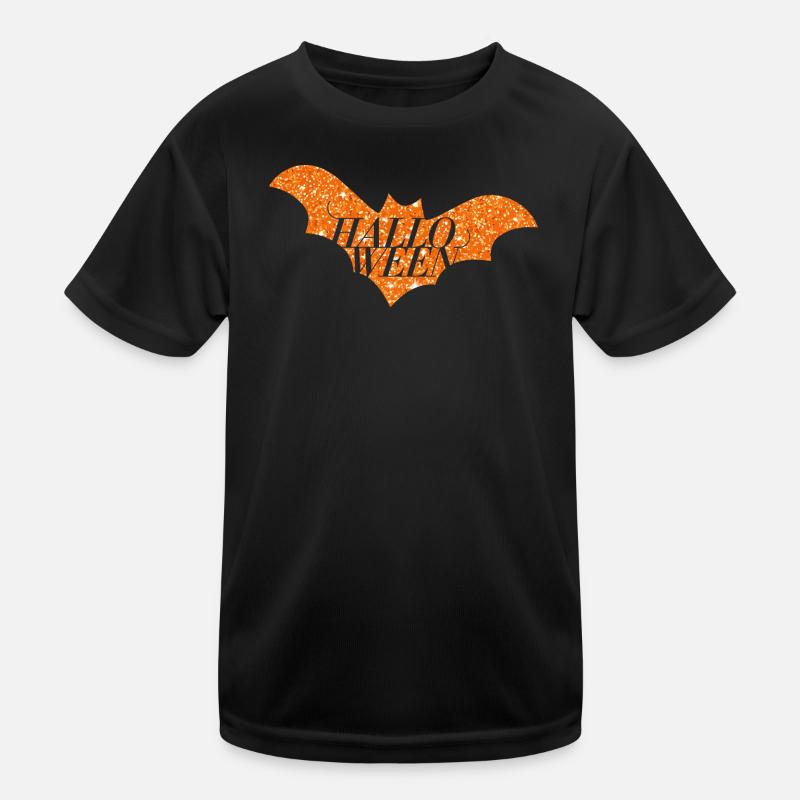 Halloween Orange Glitter Bat Silhouette Kids Functional T-Shirt