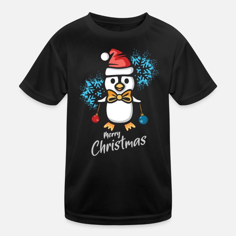 Weihnachtspinguin mit Schneeflocken Kinder Funktions-T-Shirt