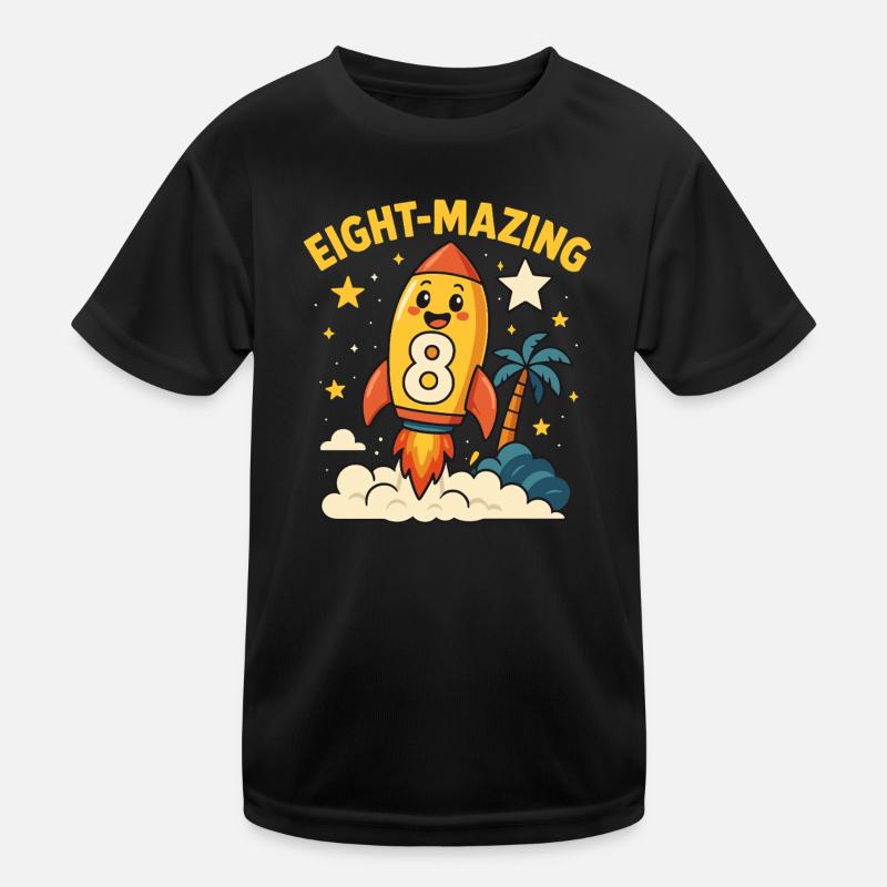 Eight-Mazing Rocket Space Theme Eighth Birthday Kinder Funktions-T-Shirt